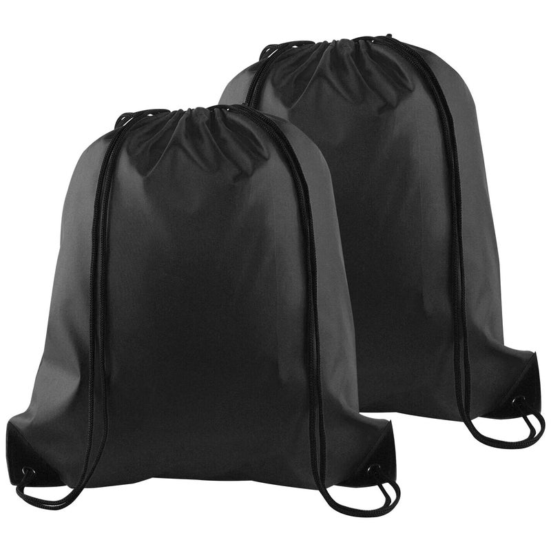 KUUQA 2 Pcs Drawstring Backpack Bags Sports Cinch Sack String Backpack Storage Bags for School Gym Traveling (Black) - Image 1